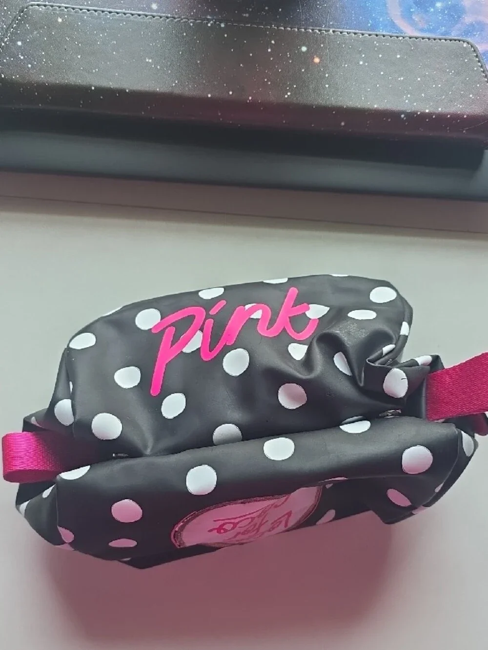 PINK Victoria's Secret Black Polka Dot Cosmetic Bag with Pink Logo